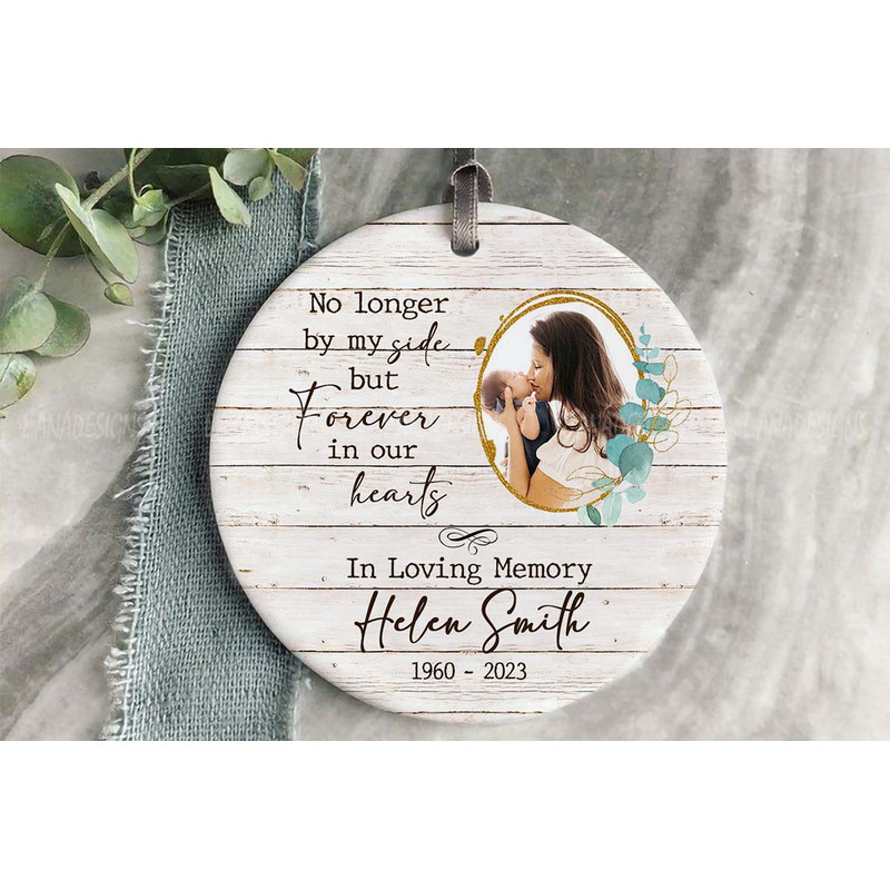 Grandma Mom Loss Memorial Ornament PNG Loss Of Loved One Christmas Round Ornament PNG Add Photo Mem 0