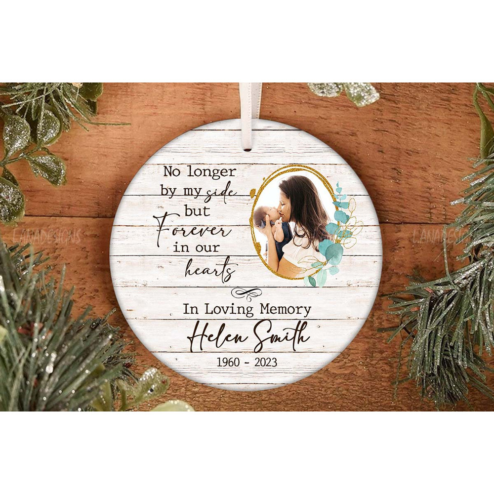 Grandma Mom Loss Memorial Ornament PNG Loss Of Loved One Christmas Round Ornament PNG Add Photo Mem 1
