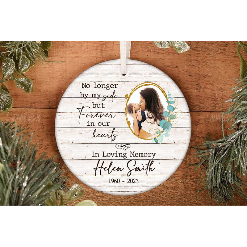 Grandma Mom Loss Memorial Ornament PNG Loss Of Loved One Christmas Round Ornament PNG Add Photo Mem 1