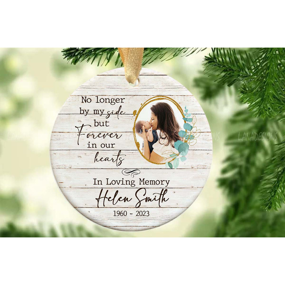 Grandma Mom Loss Memorial Ornament PNG Loss Of Loved One Christmas Round Ornament PNG Add Photo Mem 2