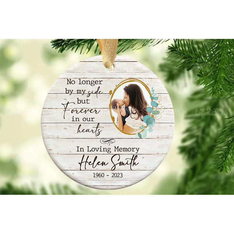 Grandma Mom Loss Memorial Ornament PNG Loss Of Loved One Christmas Round Ornament PNG Add Photo Mem 2