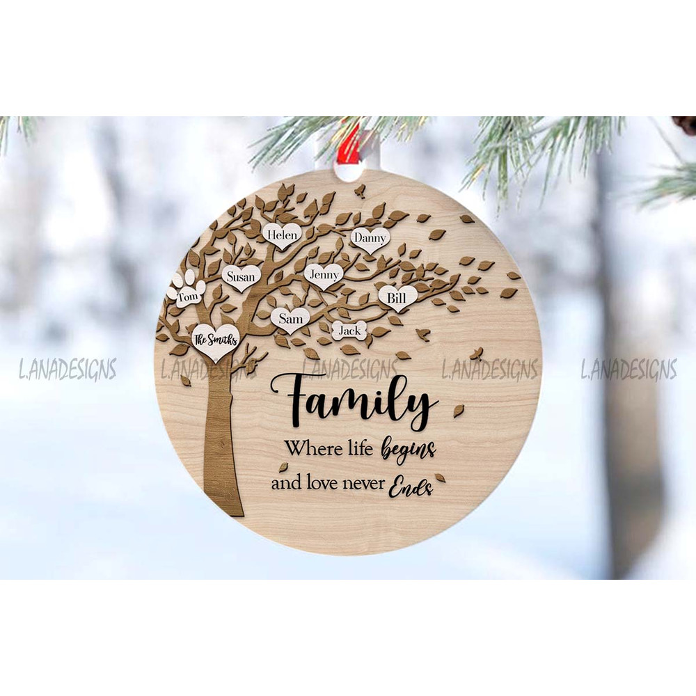 Christmas Family Ornament PNG Family Tree Names With Pets Xmas Ornament Sublimation Designs Ornamen 1