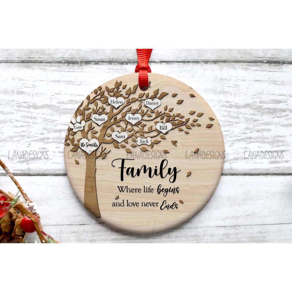 Christmas Family Ornament PNG Family Tree Names With Pets Xmas Ornament Sublimation Designs Ornamen 0