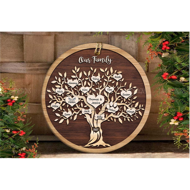 Our Family Tree Name Christmas Ornament Sublimation Designs Family Member Name Ornament PNG Ornamen 1