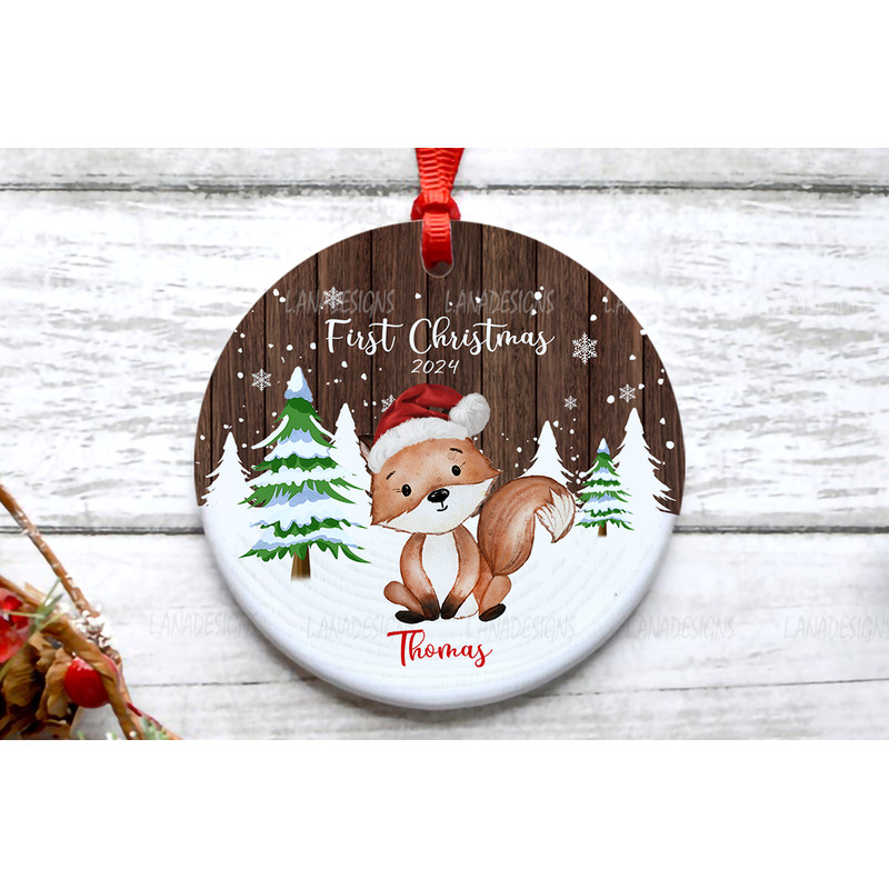 Babys First Christmas Ornaments Sublimation PNG New Babys 1st Xmas Fox Ornament Png Babys Name Chri 0