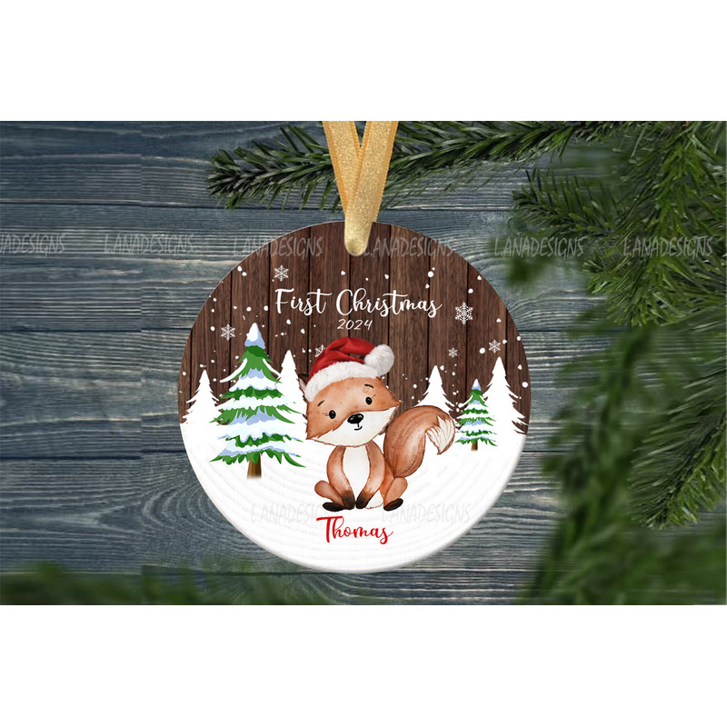 Babys First Christmas Ornaments Sublimation PNG New Babys 1st Xmas Fox Ornament Png Babys Name Chri 1