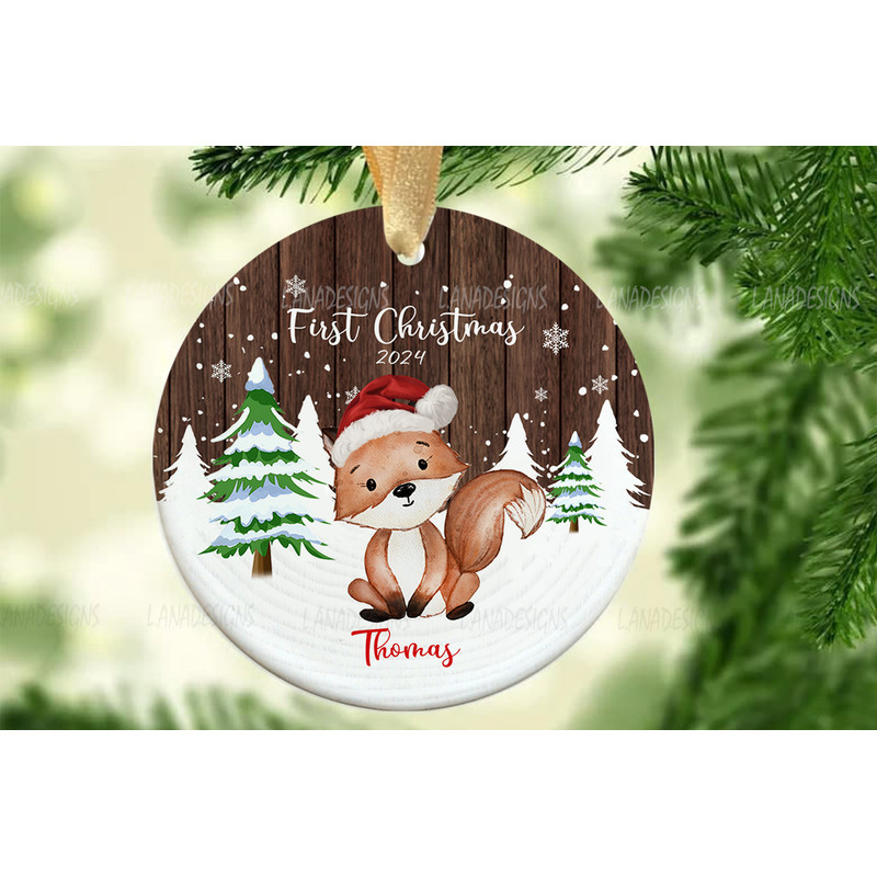 Babys First Christmas Ornaments Sublimation PNG New Babys 1st Xmas Fox Ornament Png Babys Name Chri 2