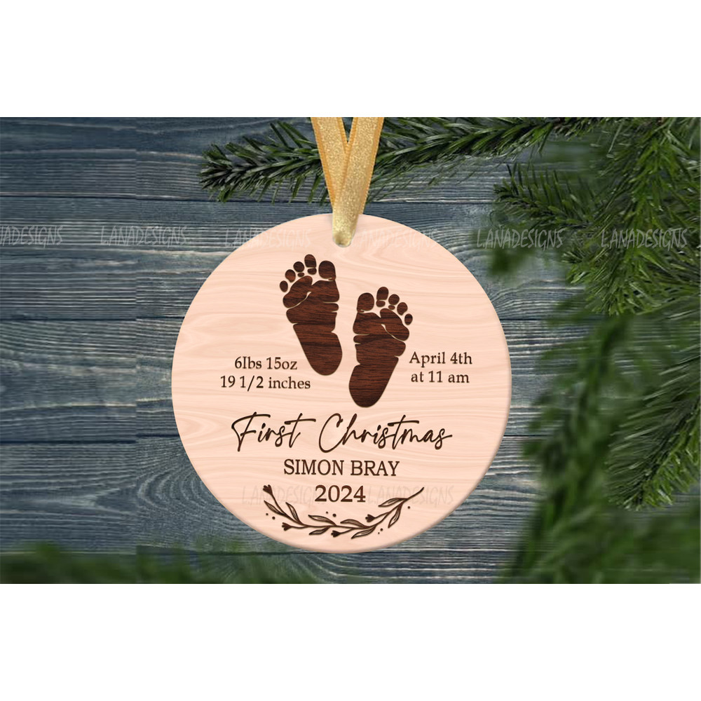 New Baby First Christmas Birth Stat Announcement Ornament Png Newborn 1st Christmas Keepsake Png Ba