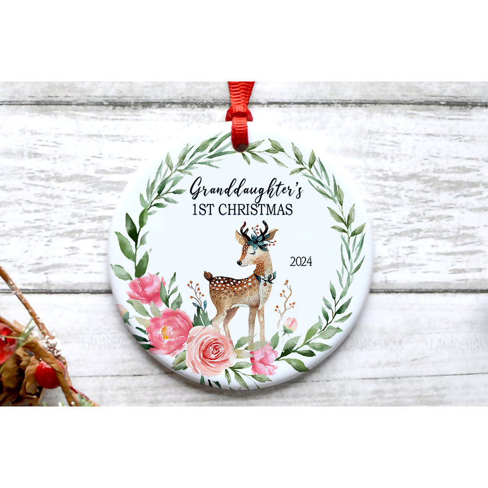 Granddaughter First Christmas Ornament PNG Newborn Baby 1st Xmas Round Ornament Png Baby Boy Girl N 0