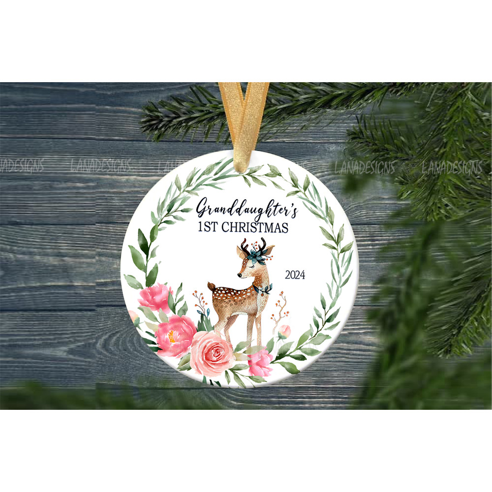 Granddaughter First Christmas Ornament PNG Newborn Baby 1st Xmas Round Ornament Png Baby Boy Girl N 1