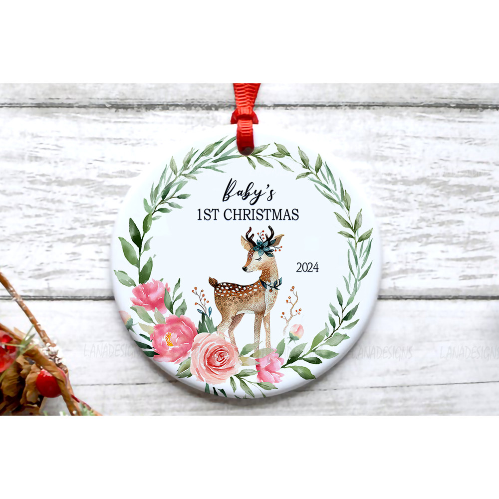 Granddaughter First Christmas Ornament PNG Newborn Baby 1st Xmas Round Ornament Png Baby Boy Girl N 3