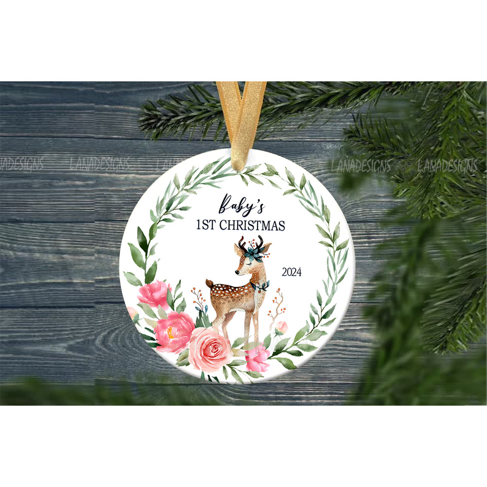 Granddaughter First Christmas Ornament PNG Newborn Baby 1st Xmas Round Ornament Png Baby Boy Girl N 4