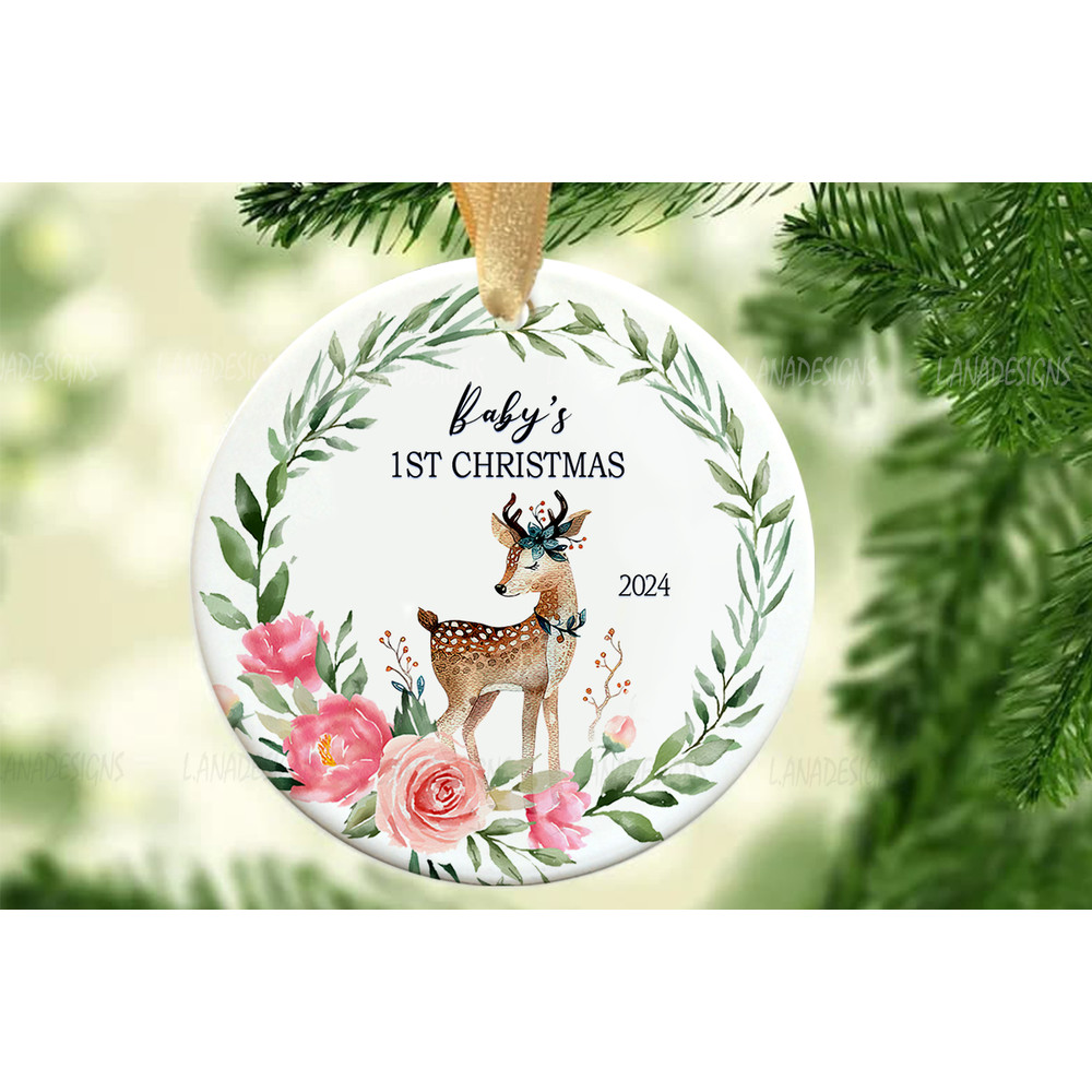 Granddaughter First Christmas Ornament PNG Newborn Baby 1st Xmas Round Ornament Png Baby Boy Girl N 5