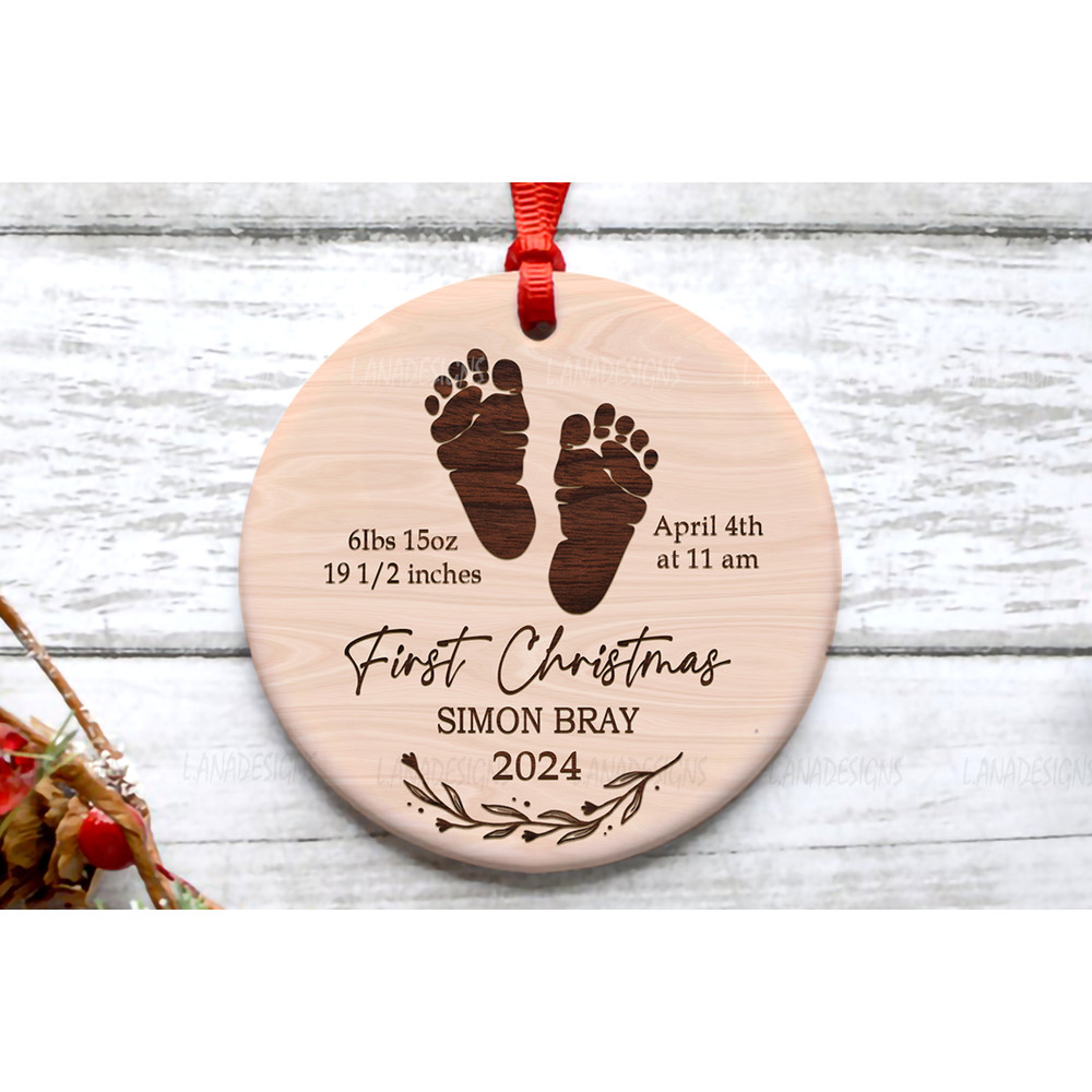 New Baby First Christmas Birth Stat Announcement Ornament Png Newborn 1st Christmas Keepsake Png Ba 2