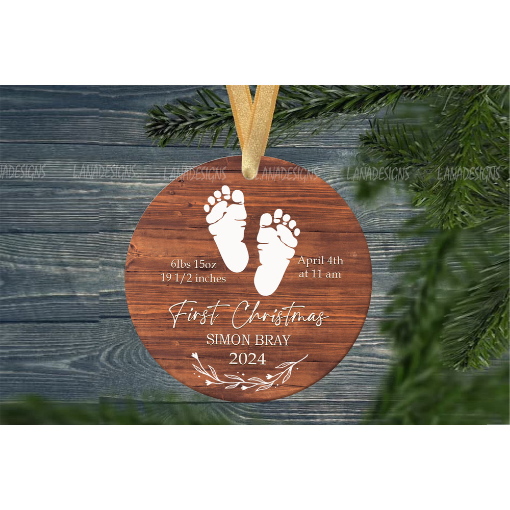 New Baby First Christmas Birth Stat Announcement Ornament Png Newborn 1st Christmas Keepsake Png Ba 5