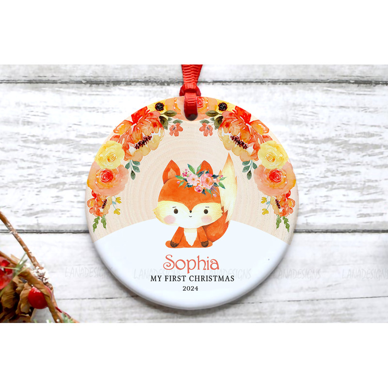 Babys First Christmas Ornament Sublimation Designs New Babys 1st Xmas Fox Ornament Png Baby Name Ro 1