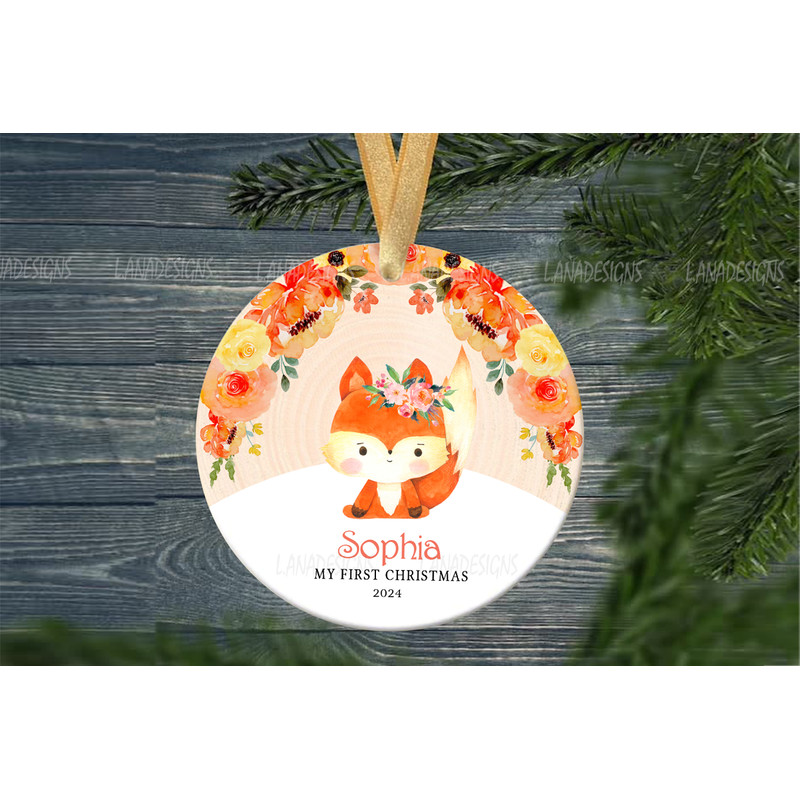 Babys First Christmas Ornament Sublimation Designs New Babys 1st Xmas Fox Ornament Png Baby Name Ro 2