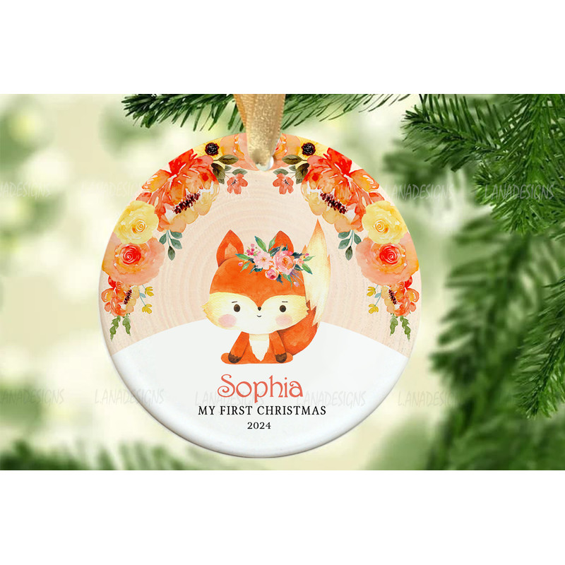 Babys First Christmas Ornament Sublimation Designs New Babys 1st Xmas Fox Ornament Png Baby Name Ro 0