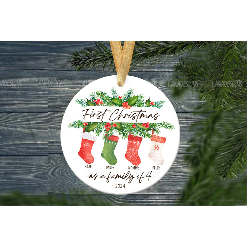 First Christmas As A Family Of Four Ornament PNG Baby 1st Xmas Ornament Png New Baby Family Of 4 Or 1