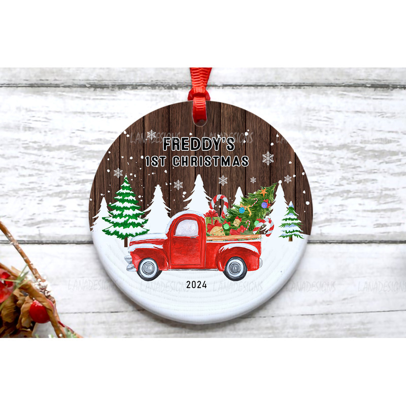 New Babys First Christmas Red Truck Ornament PNG Newborn Baby Christmas Ornament Png Baby Name 1st 1