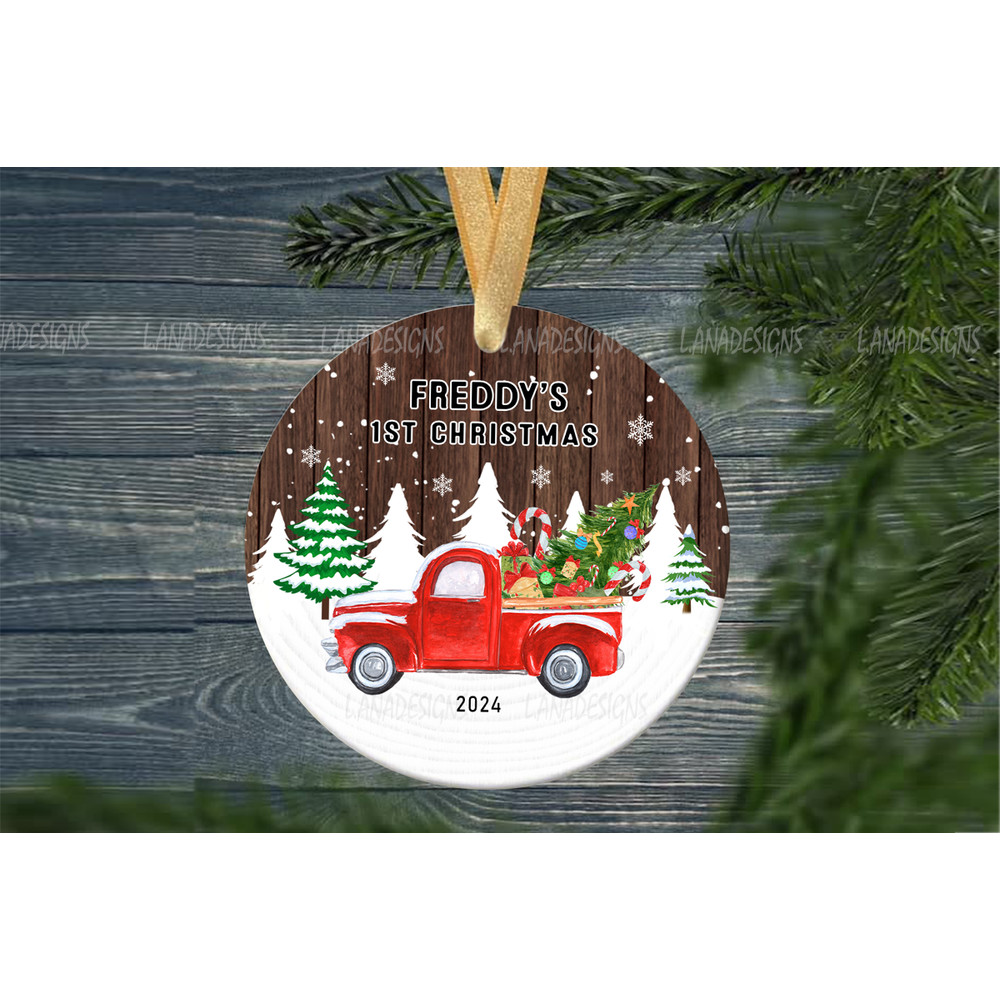 New Babys First Christmas Red Truck Ornament PNG Newborn Baby Christmas Ornament Png Baby Name 1st 2