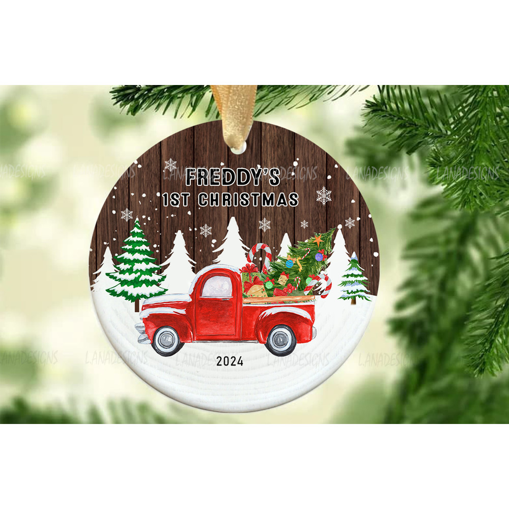 New Babys First Christmas Red Truck Ornament PNG Newborn Baby Christmas Ornament Png Baby Name 1st 0