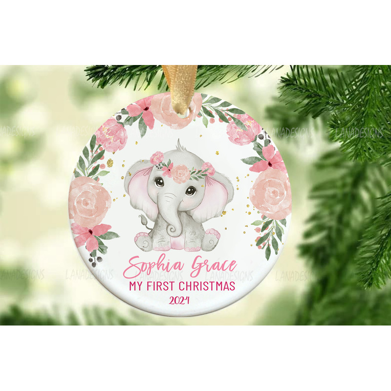 Baby Elephant My First Christmas Ornament PNG Newborn Baby Girl Ornament Png Baby 1st Xmas Ornament 0