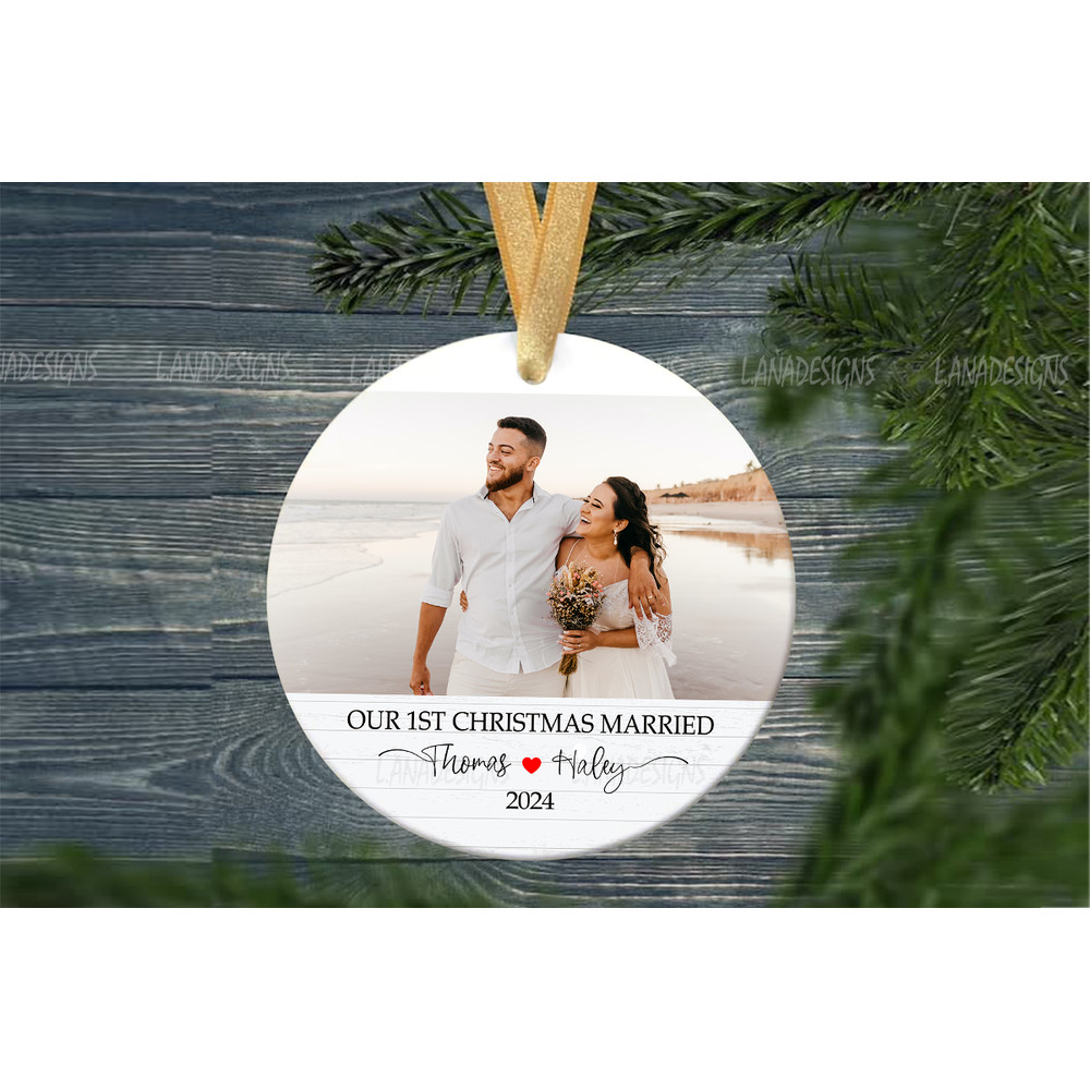 Our 1st Christmas Married Ornament Png Just Married Couple Photo Ornament PNG Newlywed Anniversary  1