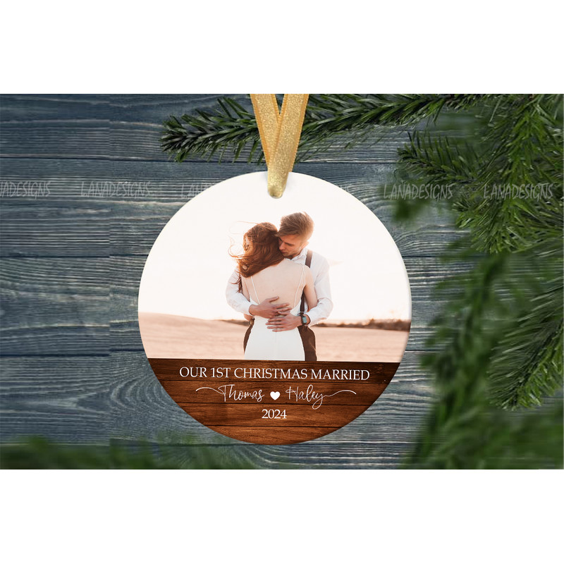 Just Married Couple Photo Ornament PNG Our 1st Christmas Married Ornament Png Newlywed Anniversary  1