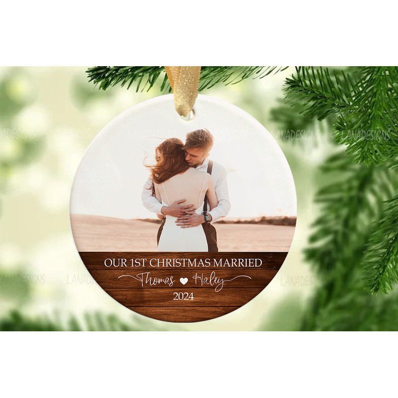 Just Married Couple Photo Ornament PNG Our 1st Christmas Married Ornament Png Newlywed Anniversary  0
