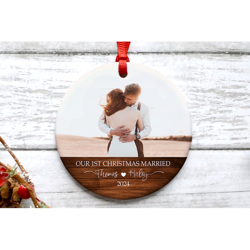 Just Married Couple Photo Ornament PNG Our 1st Christmas Married Ornament Png Newlywed Anniversary  2