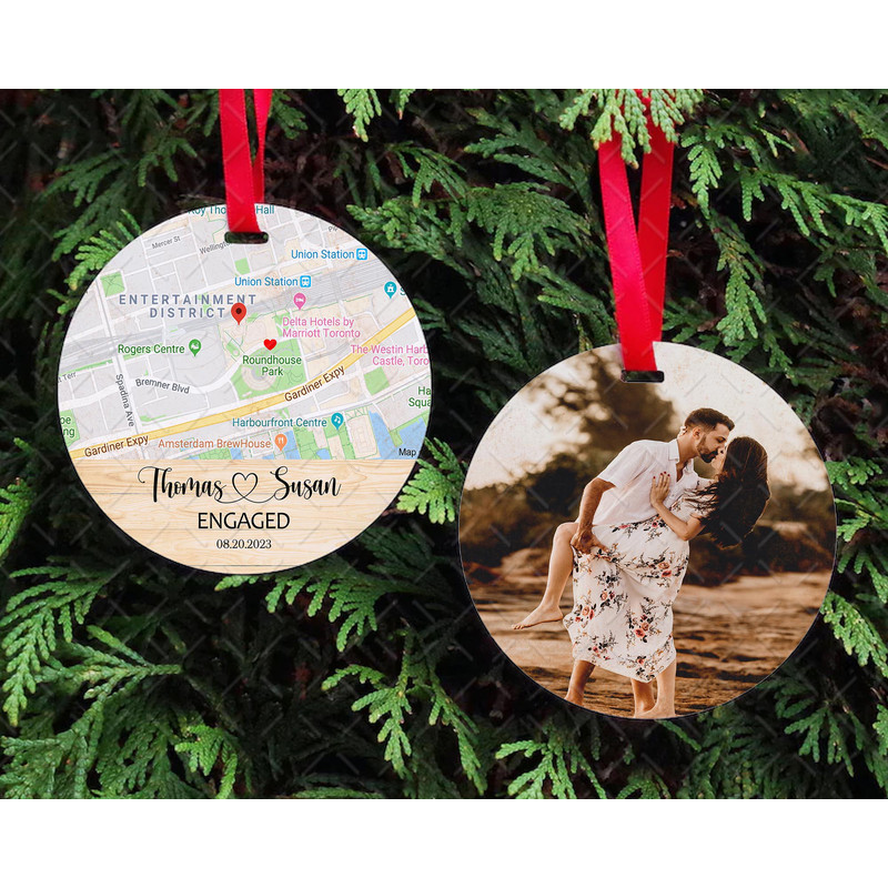 Engaged Couples Photo Christmas Ornament PNG Location Engagement Ornament Png Just Engaged Ornament 0