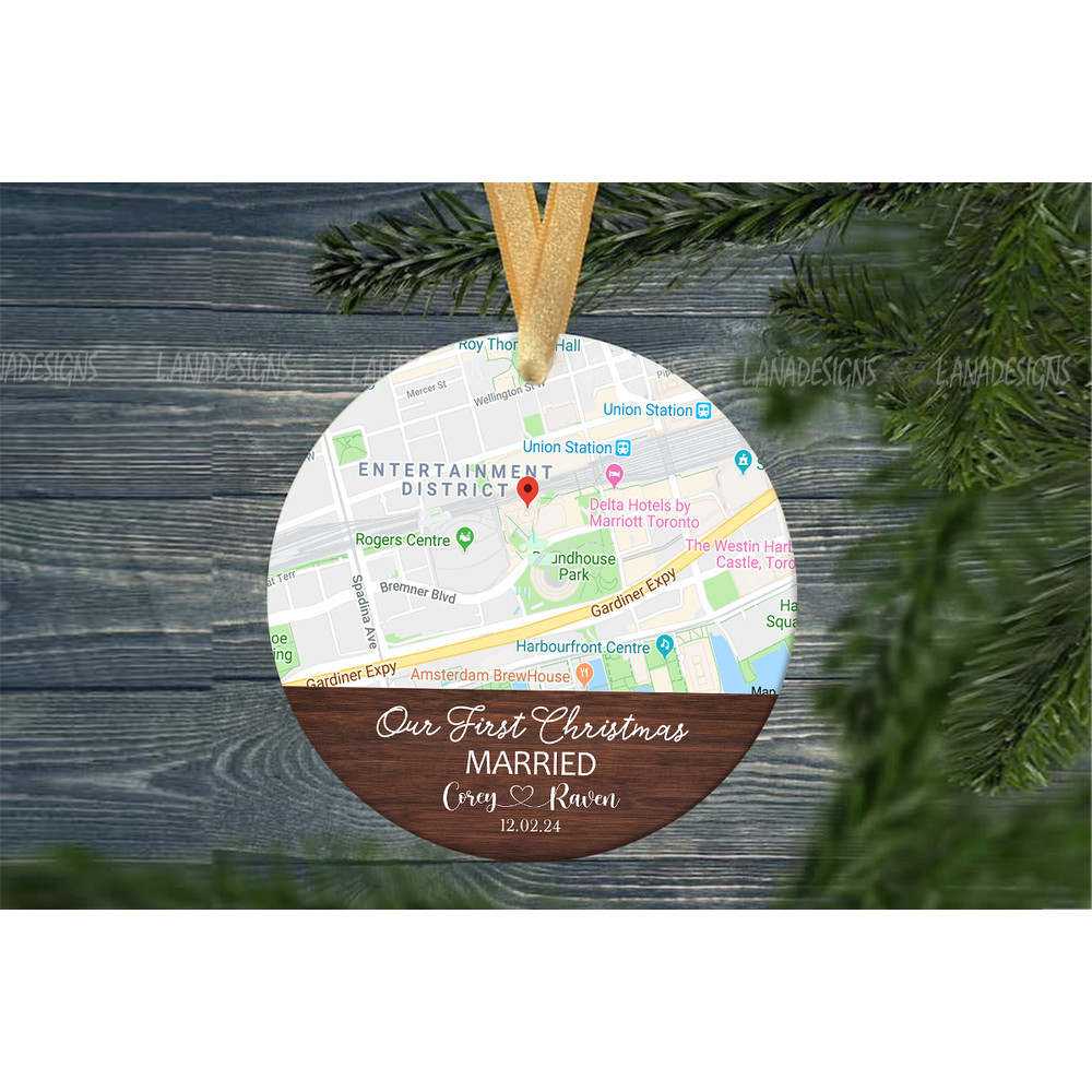 Our First Christmas Married Ornament PNG Newlywed Couples Names Map Ornament 1st Xmas Just Married 1