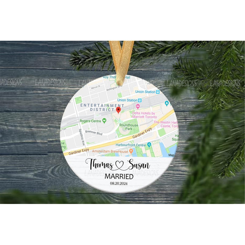 Map Just Married Ornament Sublimation PNG Newlywed Couples Christmas Ornament Digital Download Wedd 1