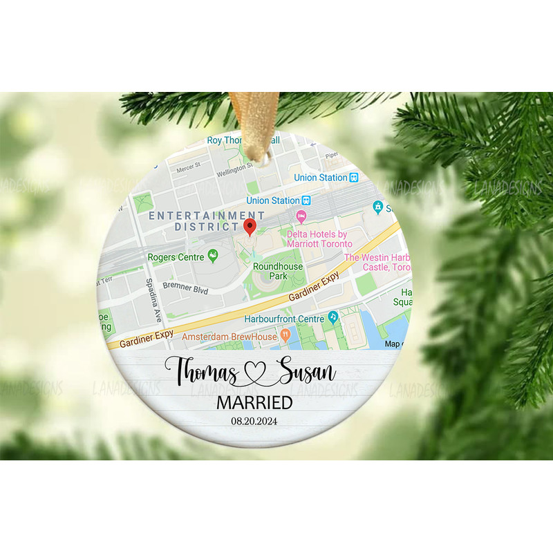Map Just Married Ornament Sublimation PNG Newlywed Couples Christmas Ornament Digital Download Wedd 0
