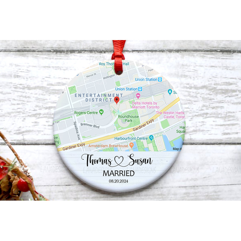 Map Just Married Ornament Sublimation PNG Newlywed Couples Christmas Ornament Digital Download Wedd 2