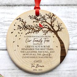 a fallen limb memorial ornament sublimation png, dad loss christmas round ornament png, dad mom memory family tree png