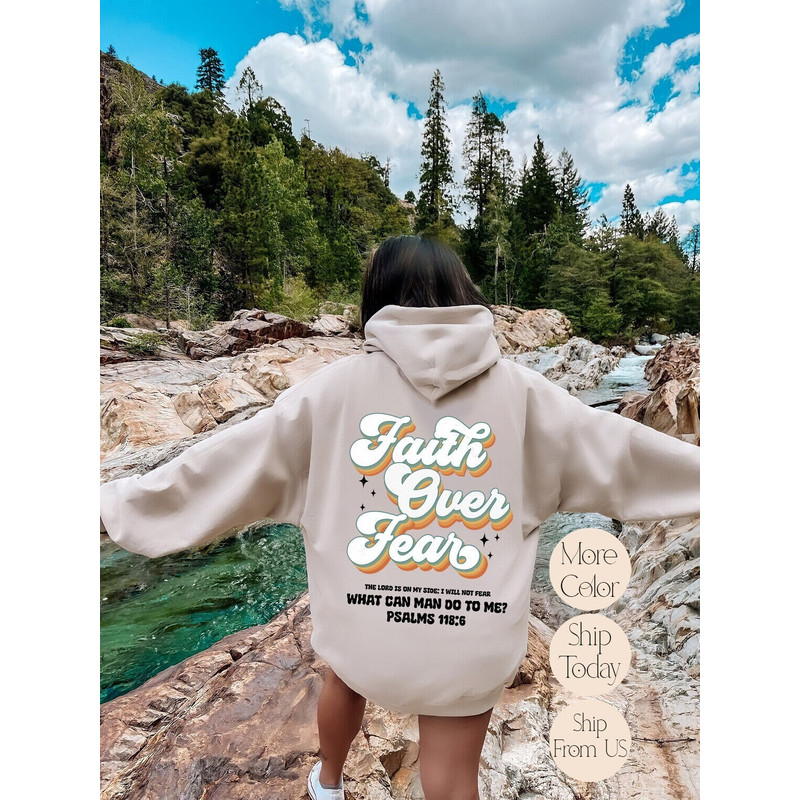 Bible Verse Hoodie, Faith Over Fear Hoodie, Faith Sweatshirt, Christian Apparel, Gift For Christians, Women Oversized Faith Clothing.jpg