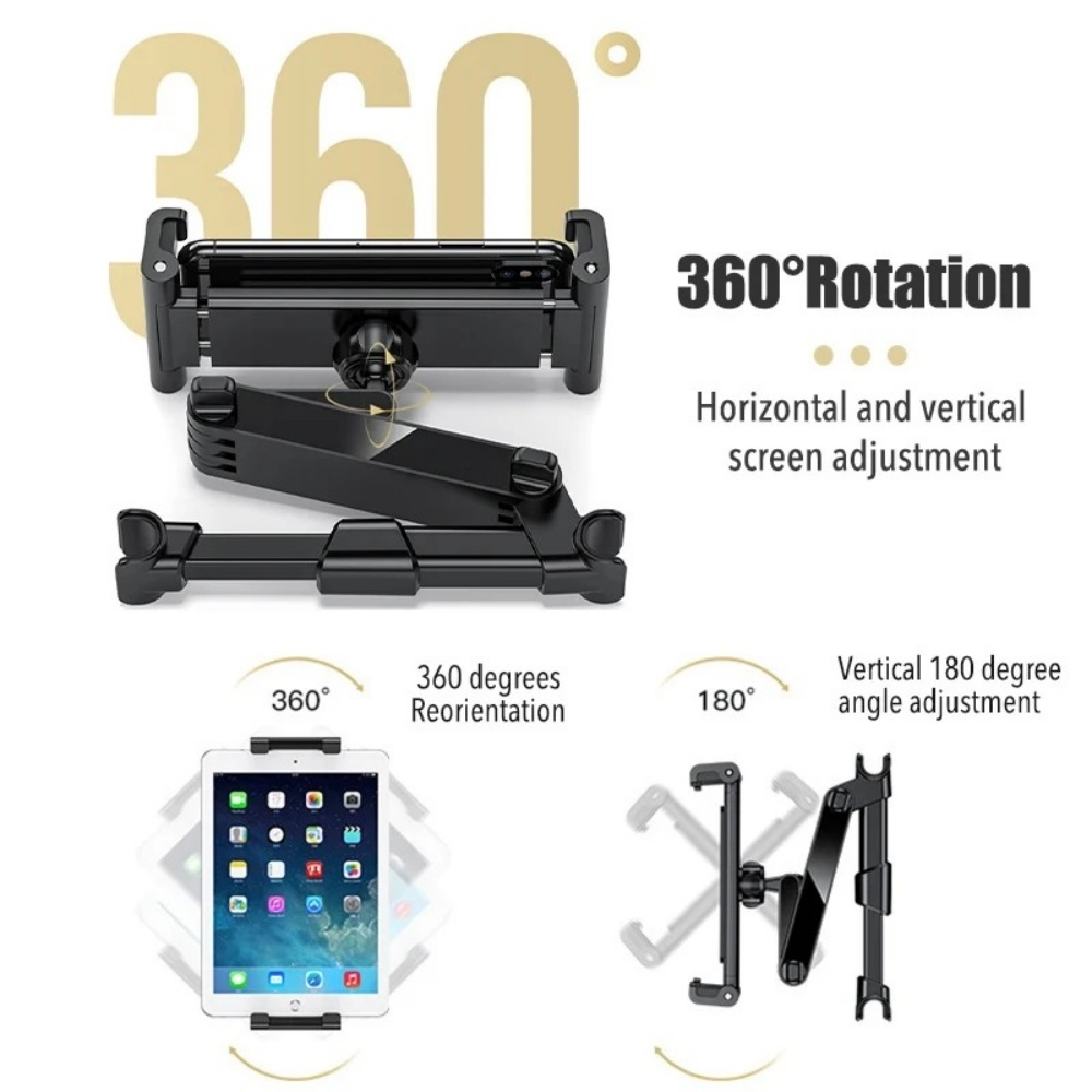 Rotating Seat Headrest Bracket Telescopic Car Rear Pillow Phone Tablet Holder For Kids Travel 5