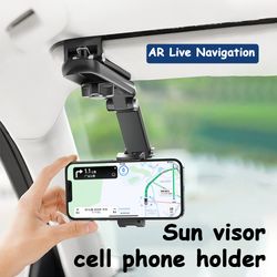 universal rotating car sun visor phone holder, multifunctional cell phone mount for iphone, samsung, android