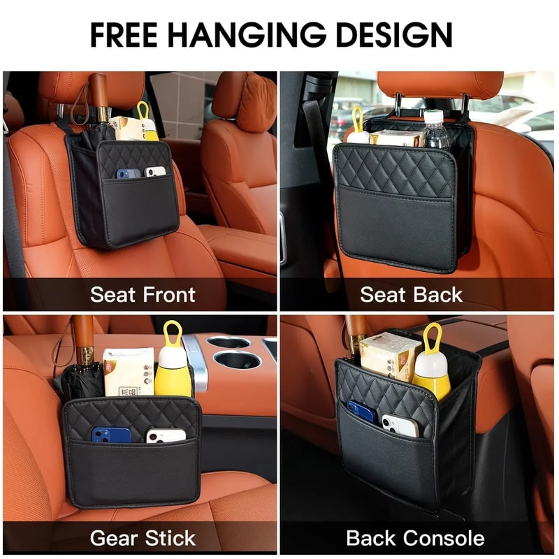 PU Leather Car Seat Organizer, Universal Storage Bag, Waterproof Multi-Pocket Back Seat Holder with Cup, Tissue