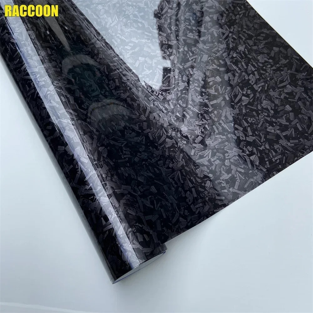 Forged Carbon Fiber Glossy Black Vinyl Wrap, Car and Bike Styling Film, Universal Wrap Sticker