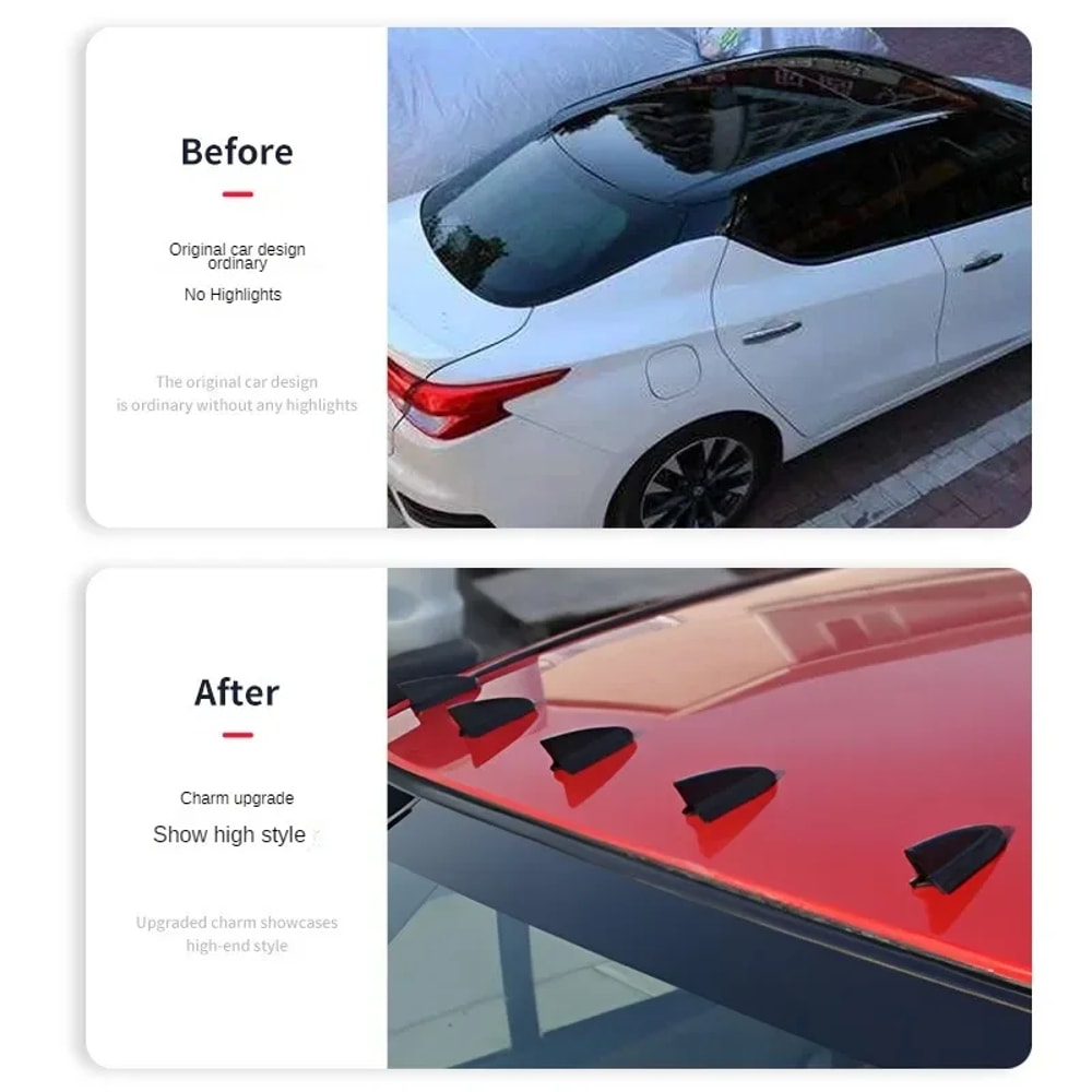 Car EVO Style PP Roof Shark Fins Spoiler Wing Kit, UV Protected, Weatherproof Vortex Generator