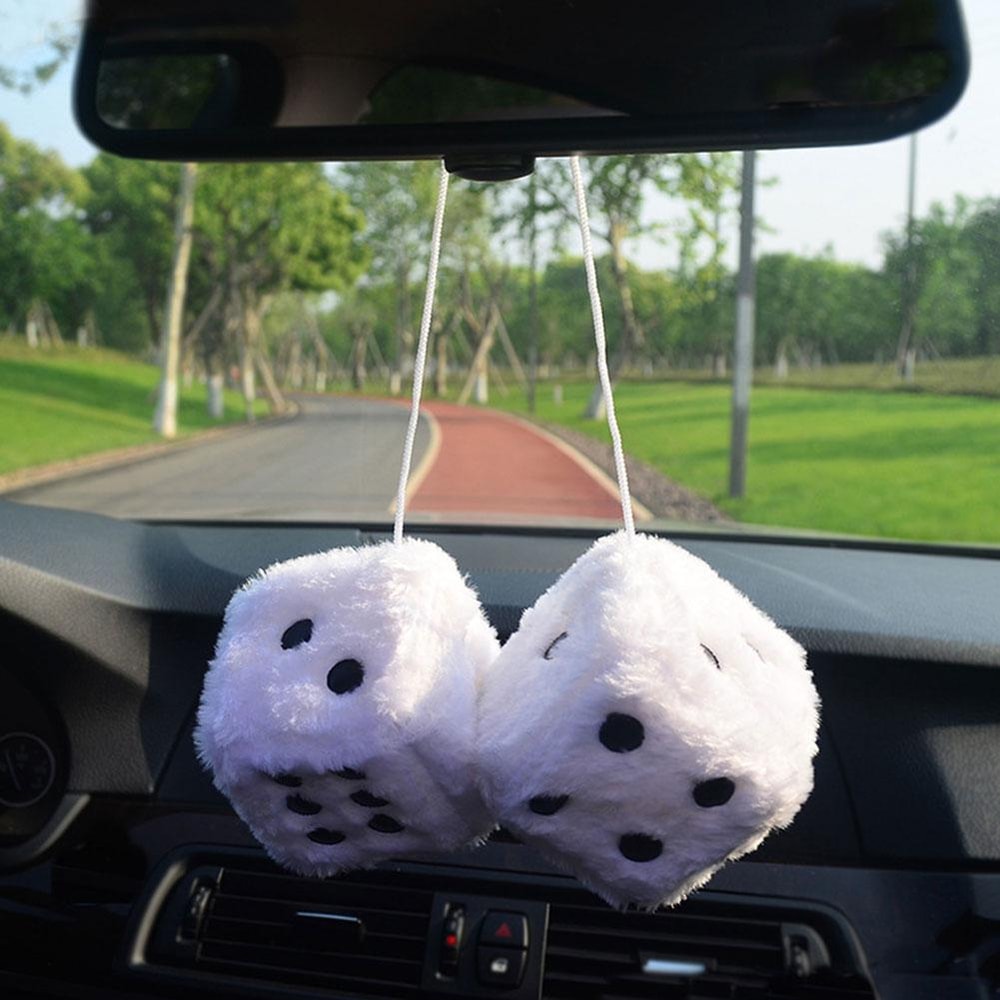 Fuzzy Pink Plush Dice Retro Hanging Mirror Dices Cute Square Plush Ornament For Car Interior Or Kid 1