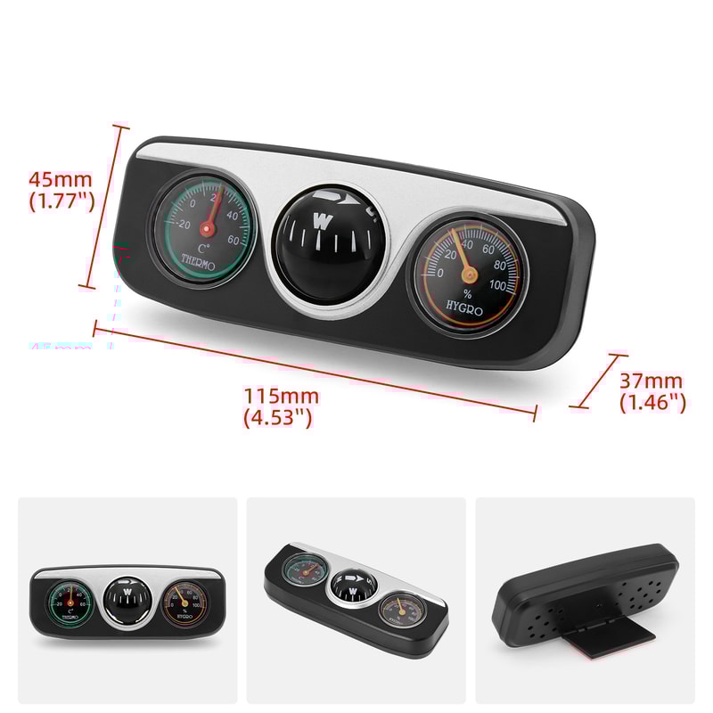 Car Compass, Thermometer Hygrometer, Ornaments Decoration for Auto Boat Vehicles Interior