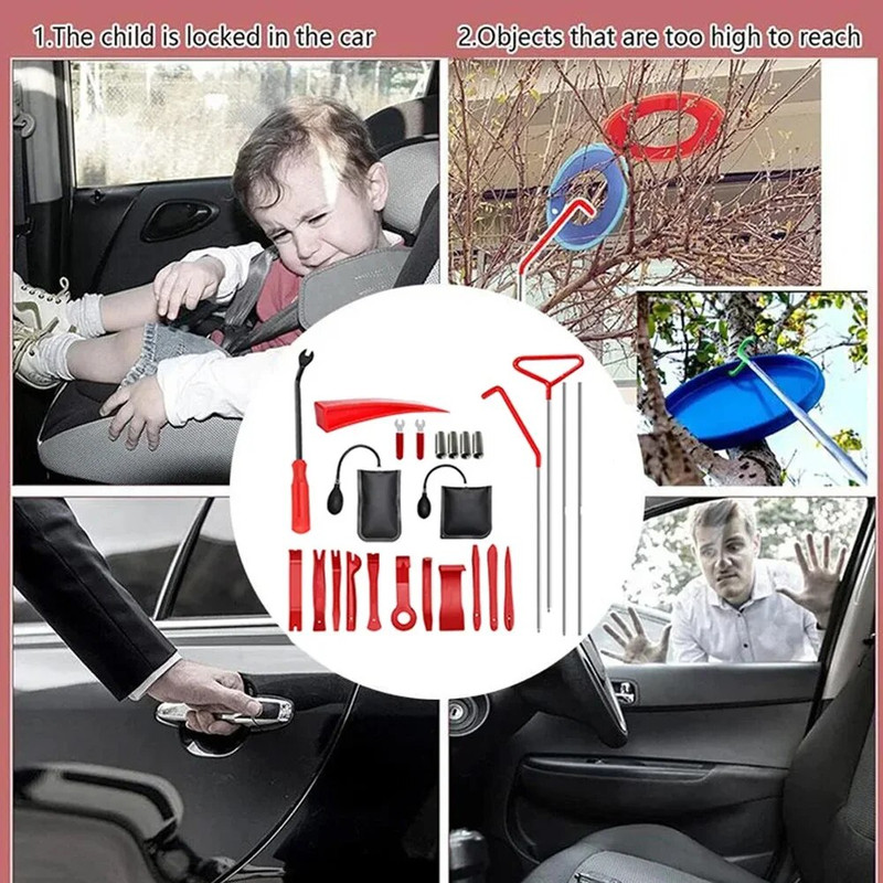 Thickened Car Wedge Pump Locksmith Door Air Cushion Emergency Open Tool Kit With Long Reach Grabber 4