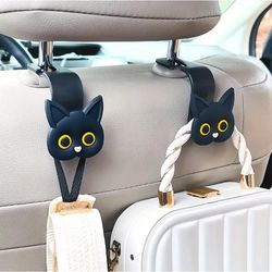 3d cartoon cat car seat headrest hooks, cute universal car organizer for bags, purses, coats