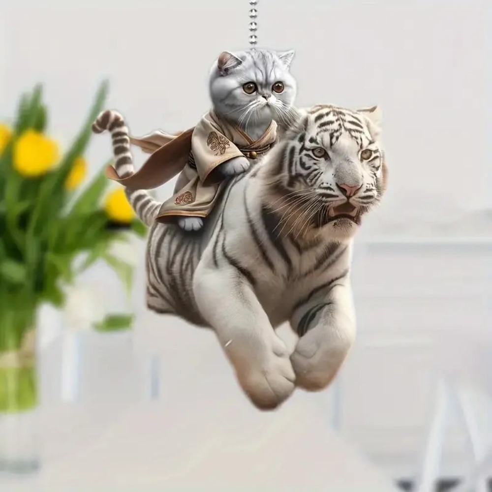 Realistic CatShaped Car Pendant Fun Hanging Ornament Interior Mirror Decoration With Chain 3