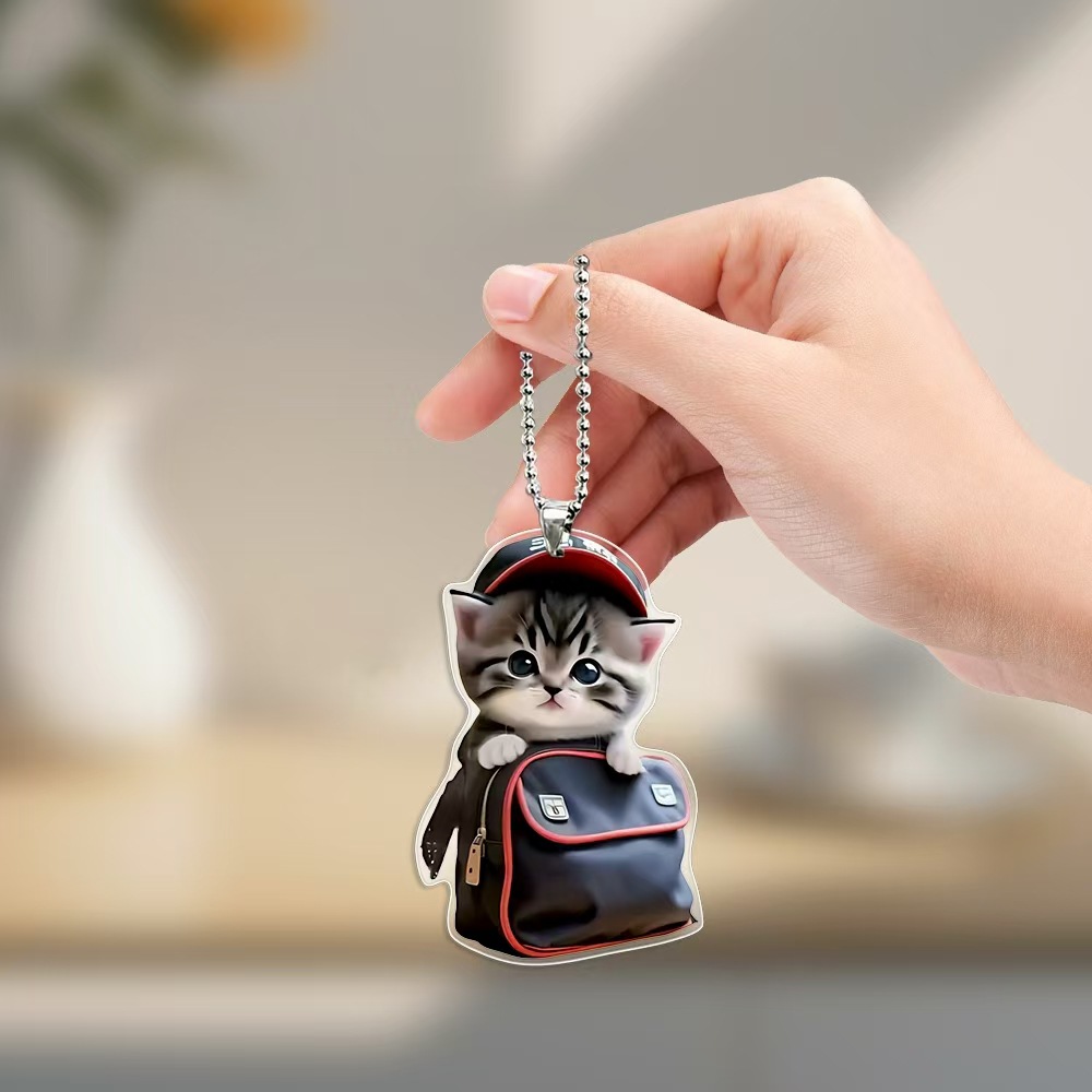 Realistic CatShaped Car Pendant Fun Hanging Ornament Interior Mirror Decoration With Chain 9