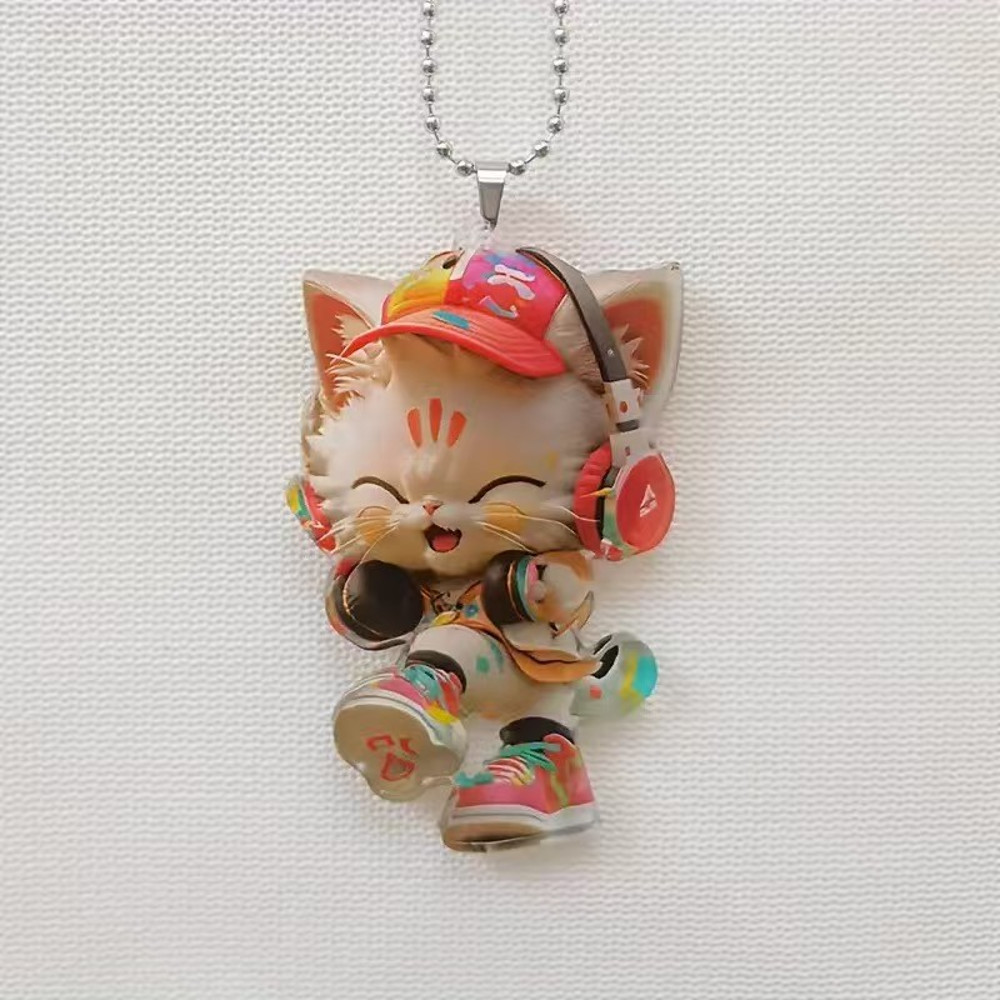 Realistic CatShaped Car Pendant Fun Hanging Ornament Interior Mirror Decoration With Chain 8